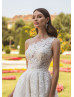 One Shoulder Ivory Leaf Lace Tulle Wedding Dress